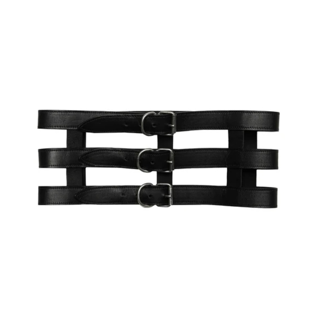 Fleur Du Mal Black Leather Multi Strap Belt with Silver Buckles Size M/L NWT